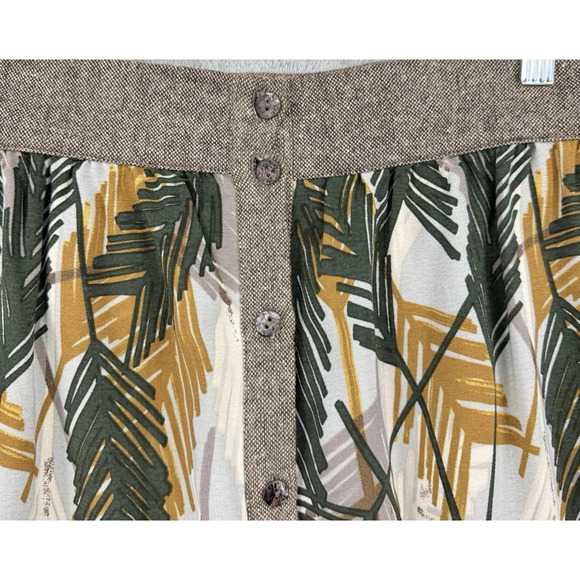 Anthropologie Brown Gold Skirt Edme & Esyllte Plumes Palms Button Front Lined 10 - Picture 3 of 8